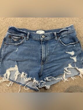 Abercrombie & Fitch Distressed Blue Denim Shorts